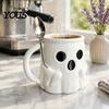 Halloween Party Drinkware Ice Cream Mug with Spoon Holder, 3D Printed Cute Ghost Mug, Shaped Coffee Drinking Cup Pen Holder Decor, Christmas Birthday