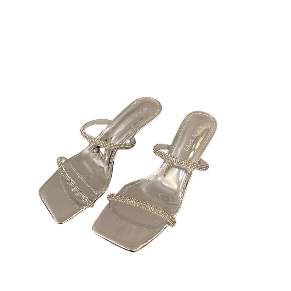 Beautiful Slippers Women's Summer Wear 2024 New Fashion Evening Wind High Heels Cool Slippers Rhinestone Fairy Style Sandals