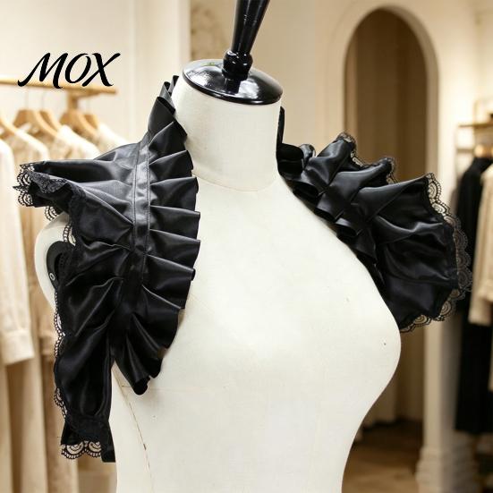 Fashion Neck Decor Vintage Victorian Ruffled Shrug Shawl, Gothic Fake Collar Shoulder Wrap Adjustable Ribbon Tie Capelet with for Cosplay Costume
