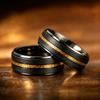 With Hawaiian Koa Wood Inlay Rings Matte Brushed Finish Fashion 8mm Black Stainless Steel Rings for Men Wedding Jewelry