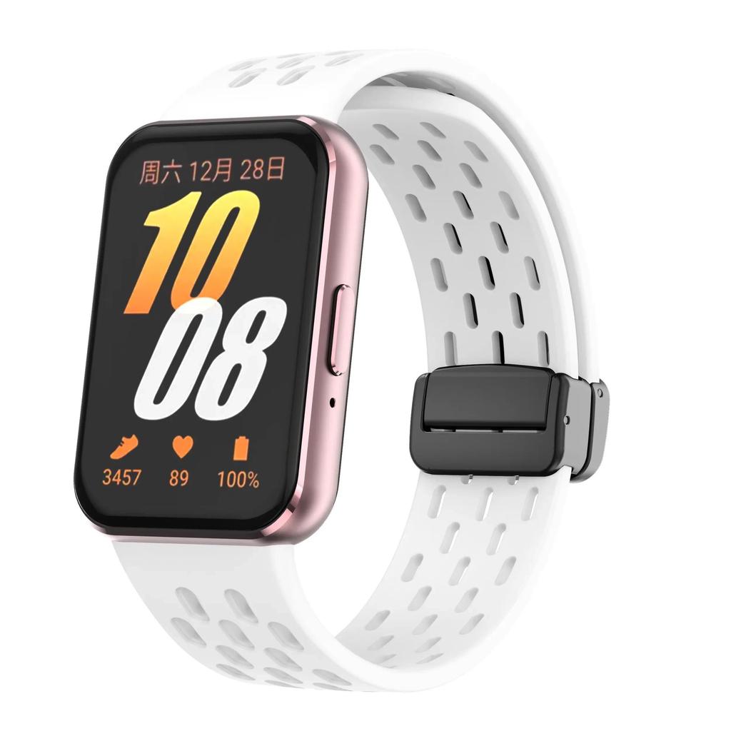 Магнитный силиконовый ремешок для Samsung Galaxy Fit 3 / Galaxy Fit 3 Дышащий сетчатый магнитный складной ремешок с черной пряжкой