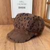 American retro leopard print beret women's autumn and winter four seasons big head circumference showing face small octagonal hat fashionable literary