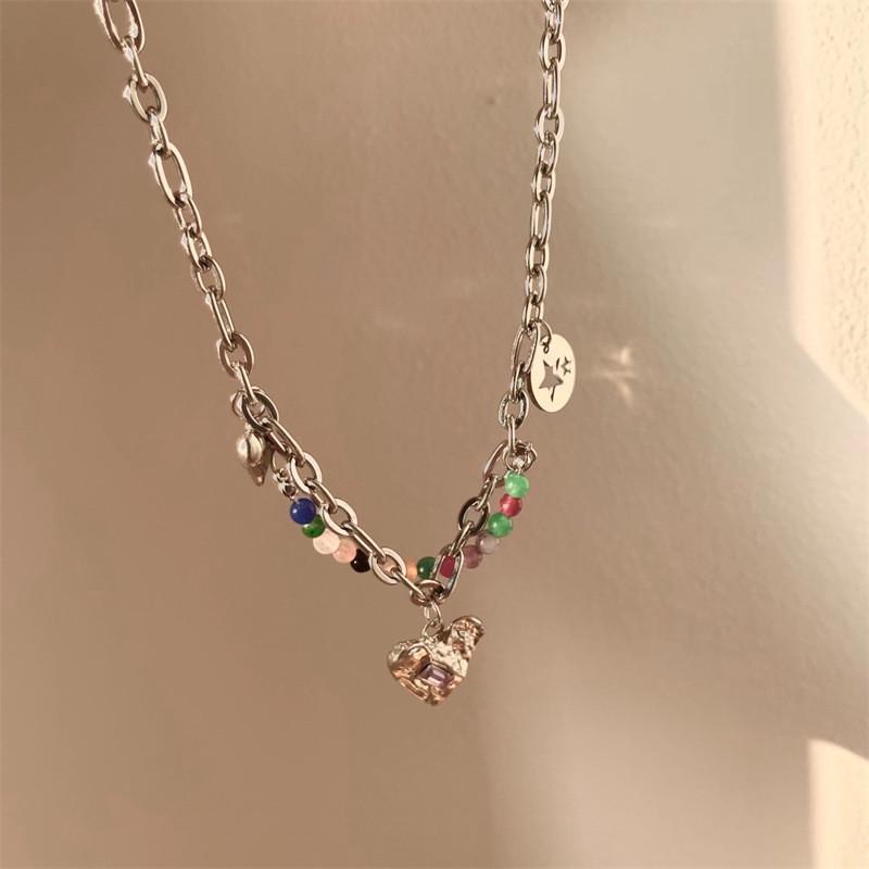 Summer Pearl Double Layer Heart Necklace - Women's Luxurious Layered Clavicle Chain Choker