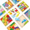 KIDS Cartoon Animal 3D Puzzles Montessori Cognitive Matching Stack Tetris Puzzle Games Wooden Educational Hand Grip Toys