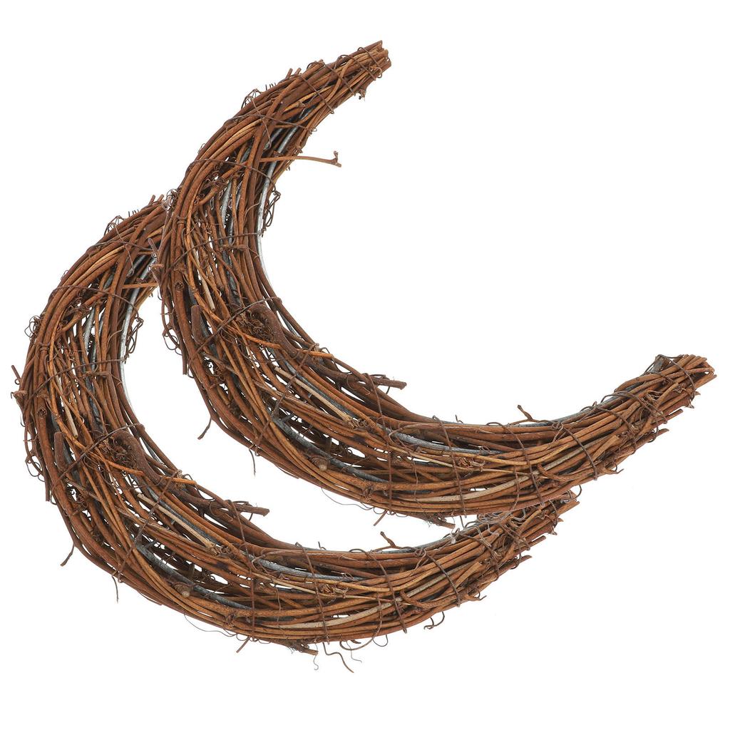 2Pcs Moon Shape Rattan Wreath Rings DIY Frame Vine Branch Garland Materials for Xmas Wreath Making Rustic Crafts