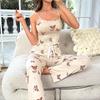 Women's Pajama Home Clothes Suit Soft Comfortable Floral Print Round Neck Frill Trim Cami Tops  Pants Pyjama Lounge 2 Pieces