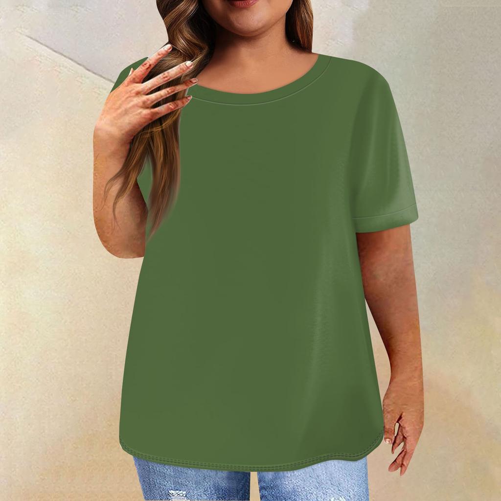 Женская рубашка с коротким рукавом, круглый вырез, футболка больших размеров, однотонные повседневные топы