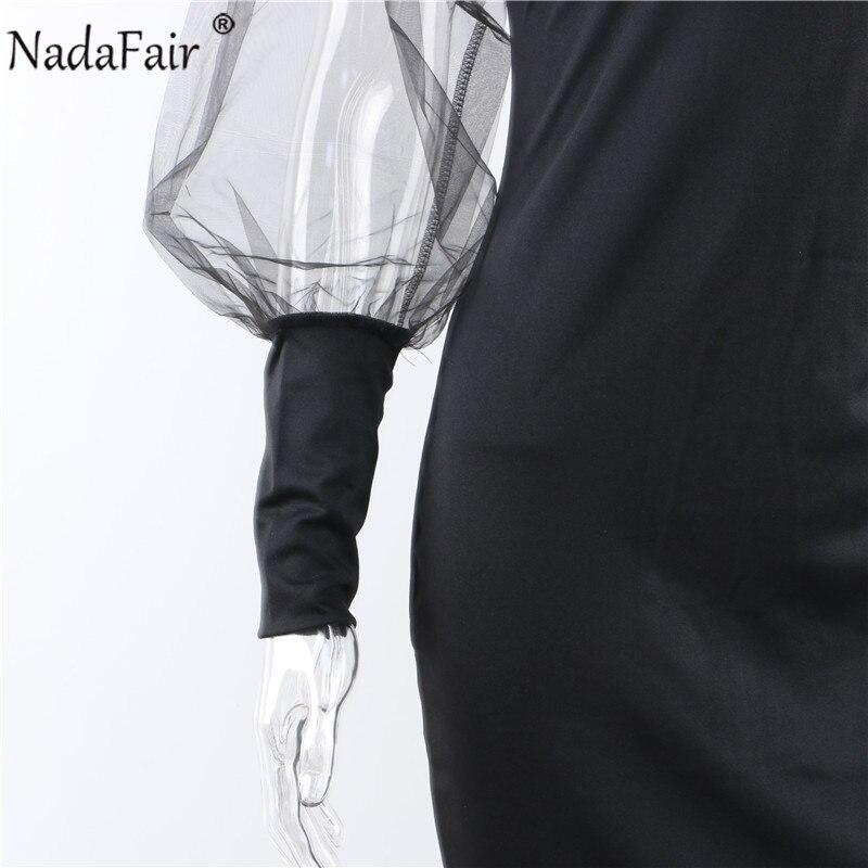 Сексуальное облегающее платье с сетчатыми рукавами и пышными рукавами, женское клубное платье с высоким воротом, черное вечерние платье с разрезом сзади, женское зимнее платье