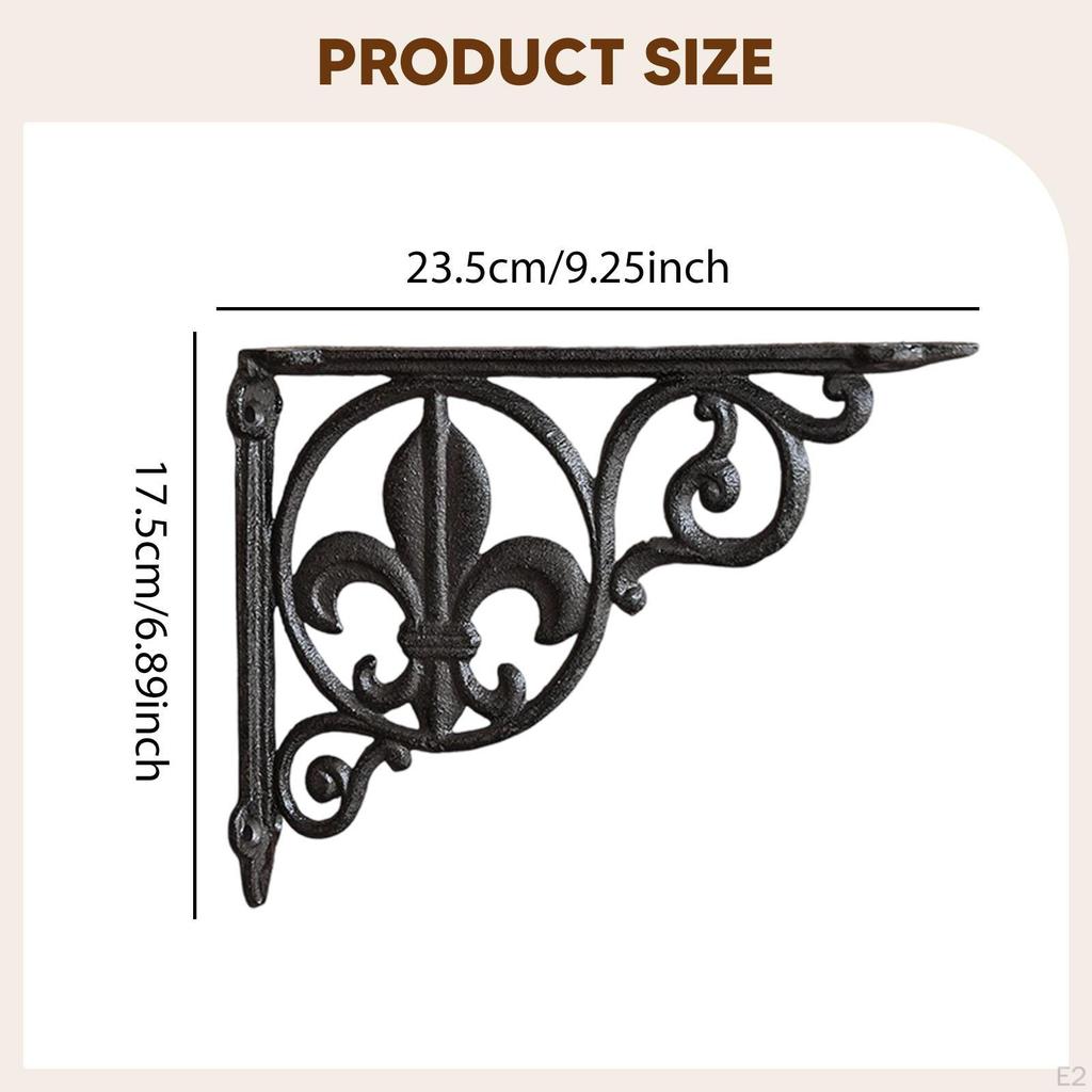 Decorative Shelf Bracket Cast Iron Black Rustic Sturdy Metal Corner Brace Right Angle Wall