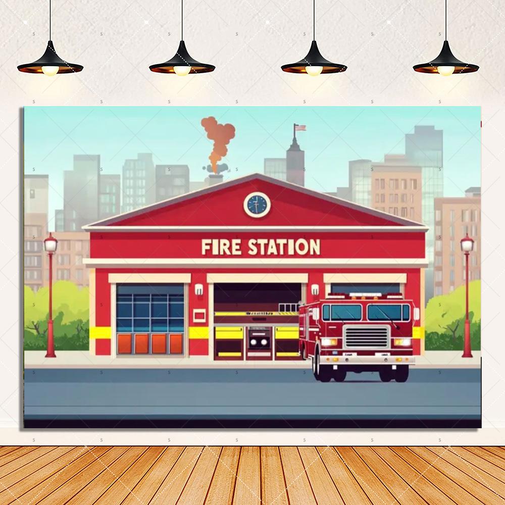 Firetruck Theme Background Banner Firefighter Hero Boy Birthday Party Decoration Baby Shower Backdrop Supplies Photography Prop