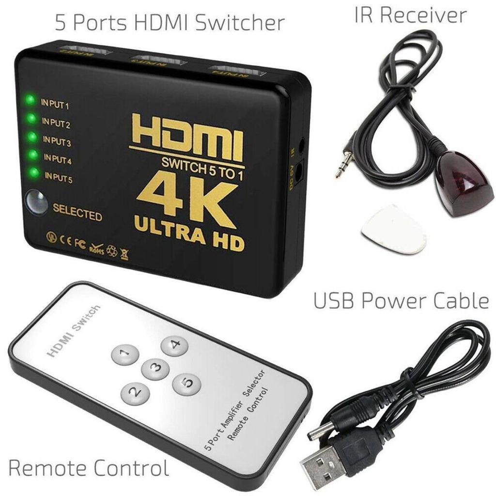 4K HDMI-переключатель 5 в 1 Out HDMI-совместимый адаптер-сплиттер-переключатель HD-MI Селектор Адаптер видеоприставки с ИК-пультом дистанционного управления для ПК HDTV DVD PS4