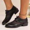 Fashion 2025 Lace Low Heel Pointy Lace-up Deep Mouth Single Shoes British Retro Handsome Large Size Women's Shoes