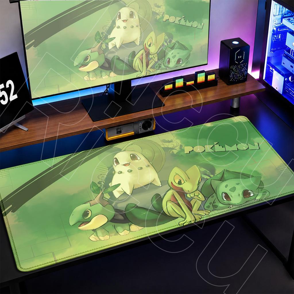 Office Gamer Decoration Mouse Mat Chikorita Anime Green Mouse Pad Large Desktop NonSlip Keyboard Rug Notebook Protector