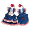 Fashion Trendy Denim Cherry Pet Dog Skirt Breathable Mesh Soft Vest Dog Denim Dress Washable Lace Cat Clothes Cats Kitten