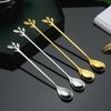 Stainless Steel Water Cup Stirring Spoons Leaf Shape Dessert Spoon Fork Fruit Scraping Spoon Fork