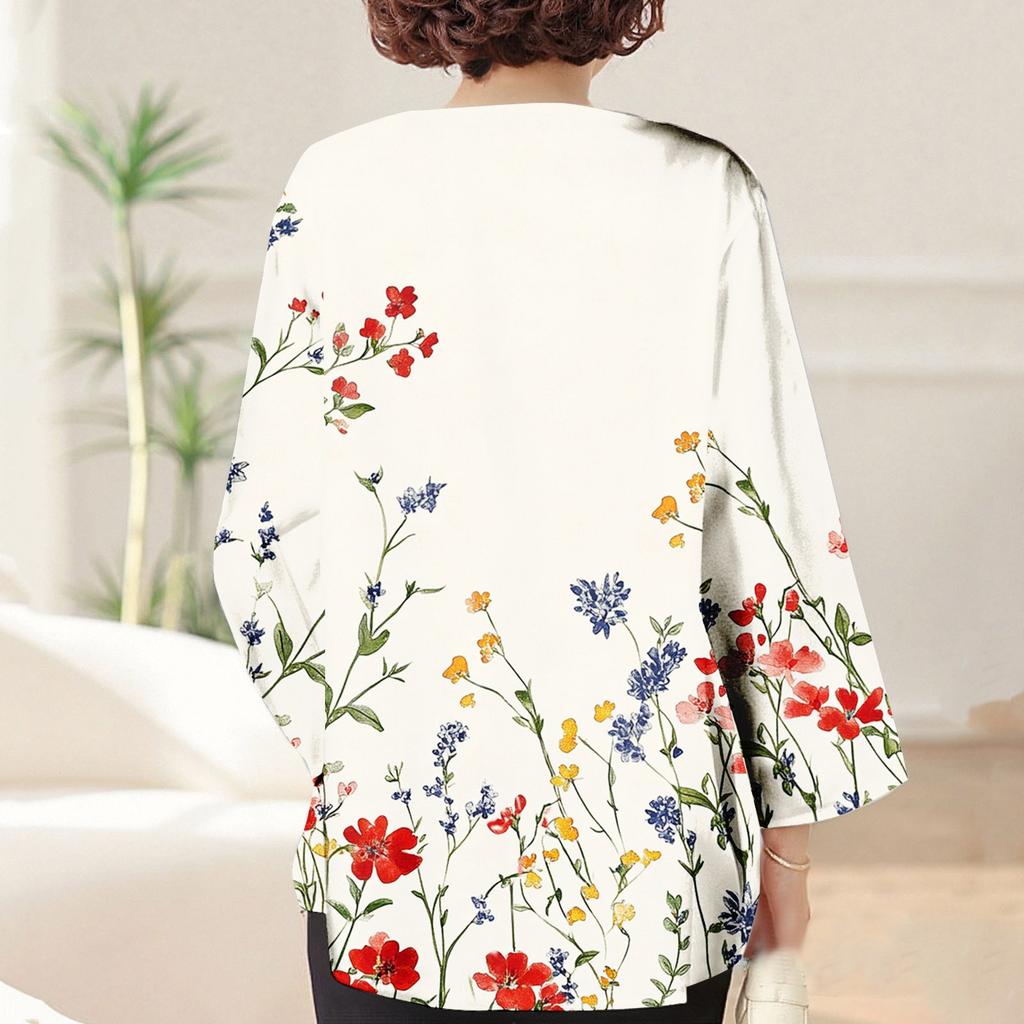 Women's Casual And Fashionable Printed Lightweight Mid Length Jacket Cardigan Cardigan