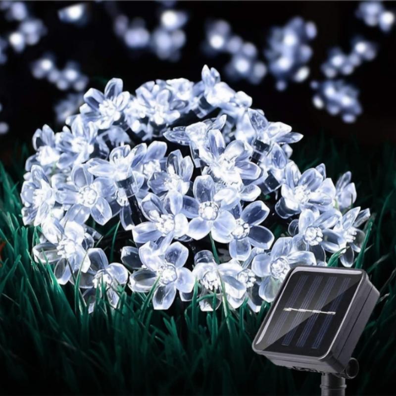 6.5M 30LED Solar String Sakura Lights LED Outdoor Waterproof Festival Garden Decorative Lights Christmas Tree Decorative Lights