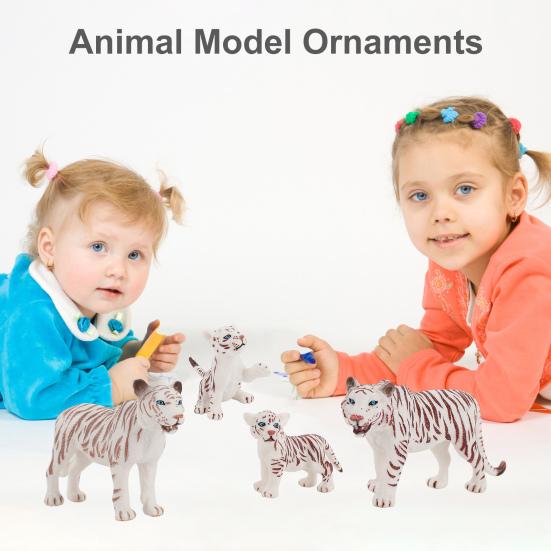 4 шт., набор миниатюрных фигурок белого тигра, имитация детского тигра, украшение для стола, реалистичные статуи диких животных, статическая модель из ПВХ, орнамент