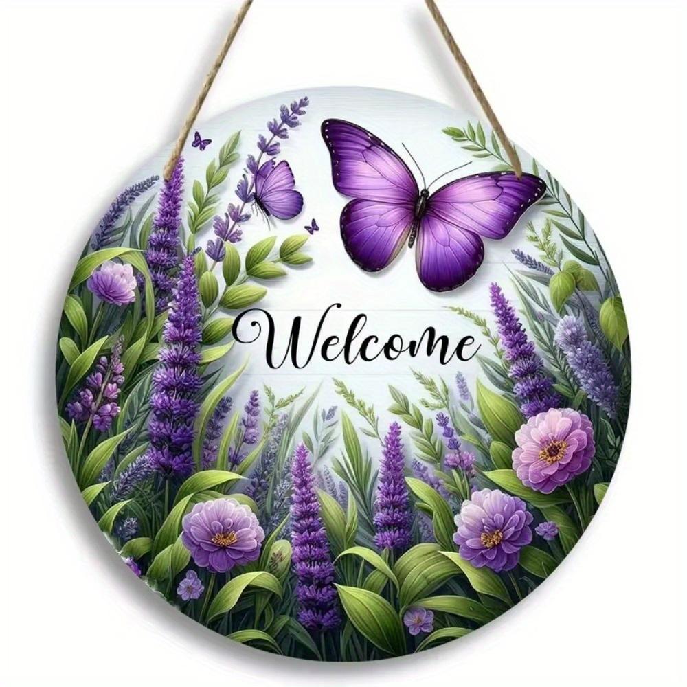 Vintage Welcome Flower Plant Sign, Round Wooden Wreath Sign for Home Room Farmhouse Porch Bar Cafe Wall Decor, Gift for Friends
