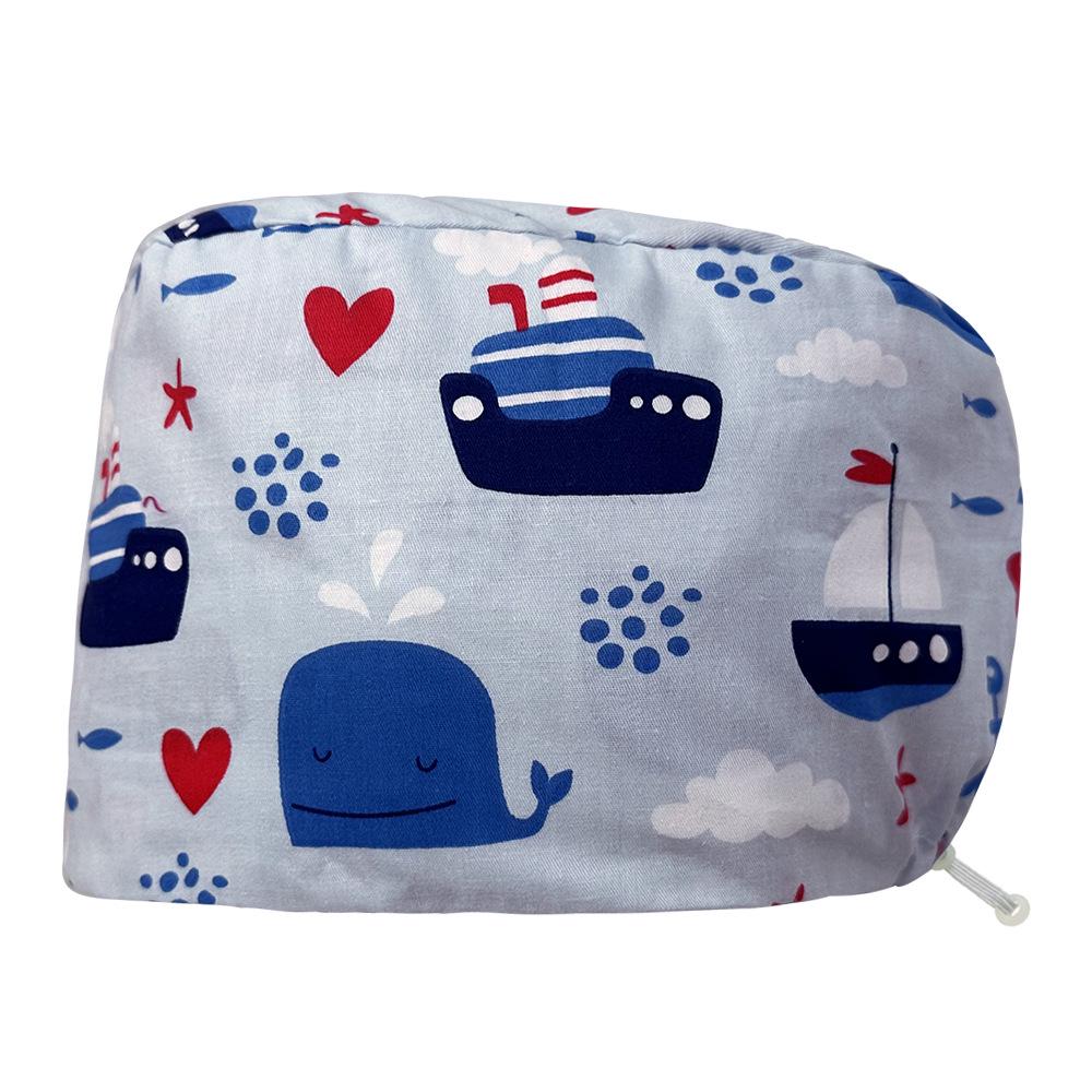 Хирургическая шапочка на кнопках с цветочным принтом для медсестер и врачей