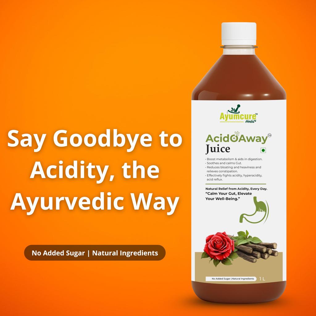 Ayumcure AcidoAway Сок 1 л | Аюрведический сок для снятия изжоги и вздутия | Помогает уменьшить кислотность, вздутие и кислотный рефлюкс | Поддерживает здоровое пищеварение |