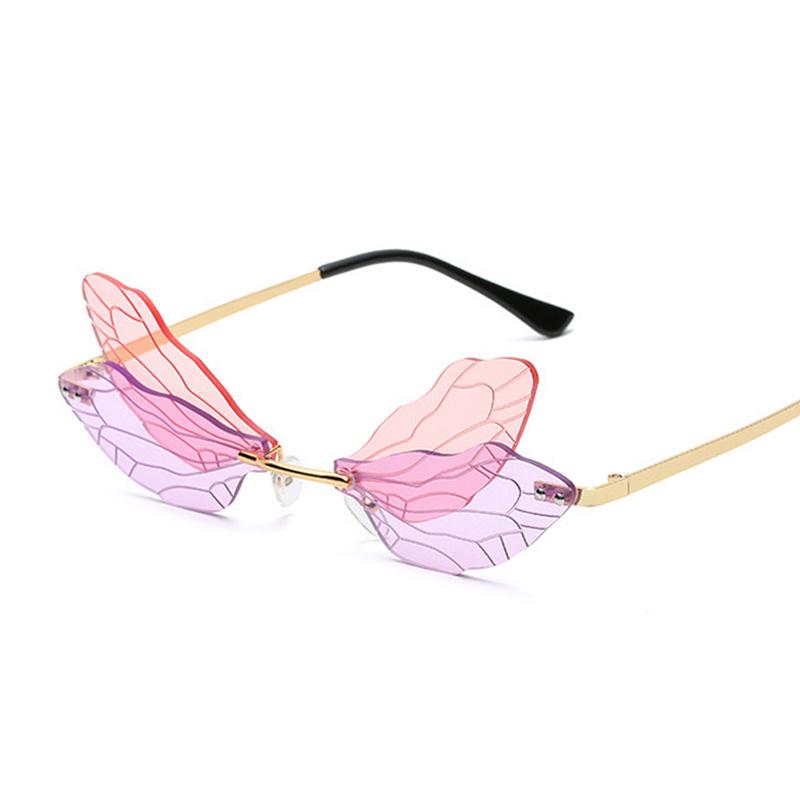 Colorful Dragonfly Rimless Sunglasses Woman Brand Designer Luxury Sun Glasses Female Party Personality Fashion
