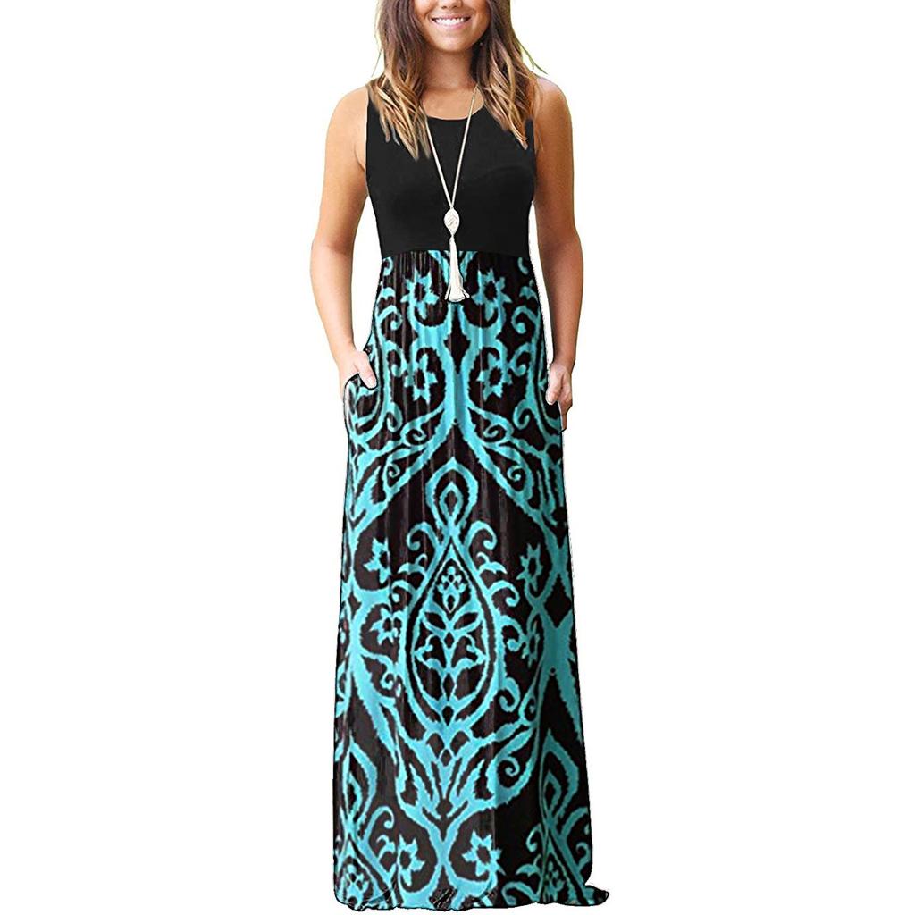 Women's Summer And Spring European And American Printing Pocket Drees