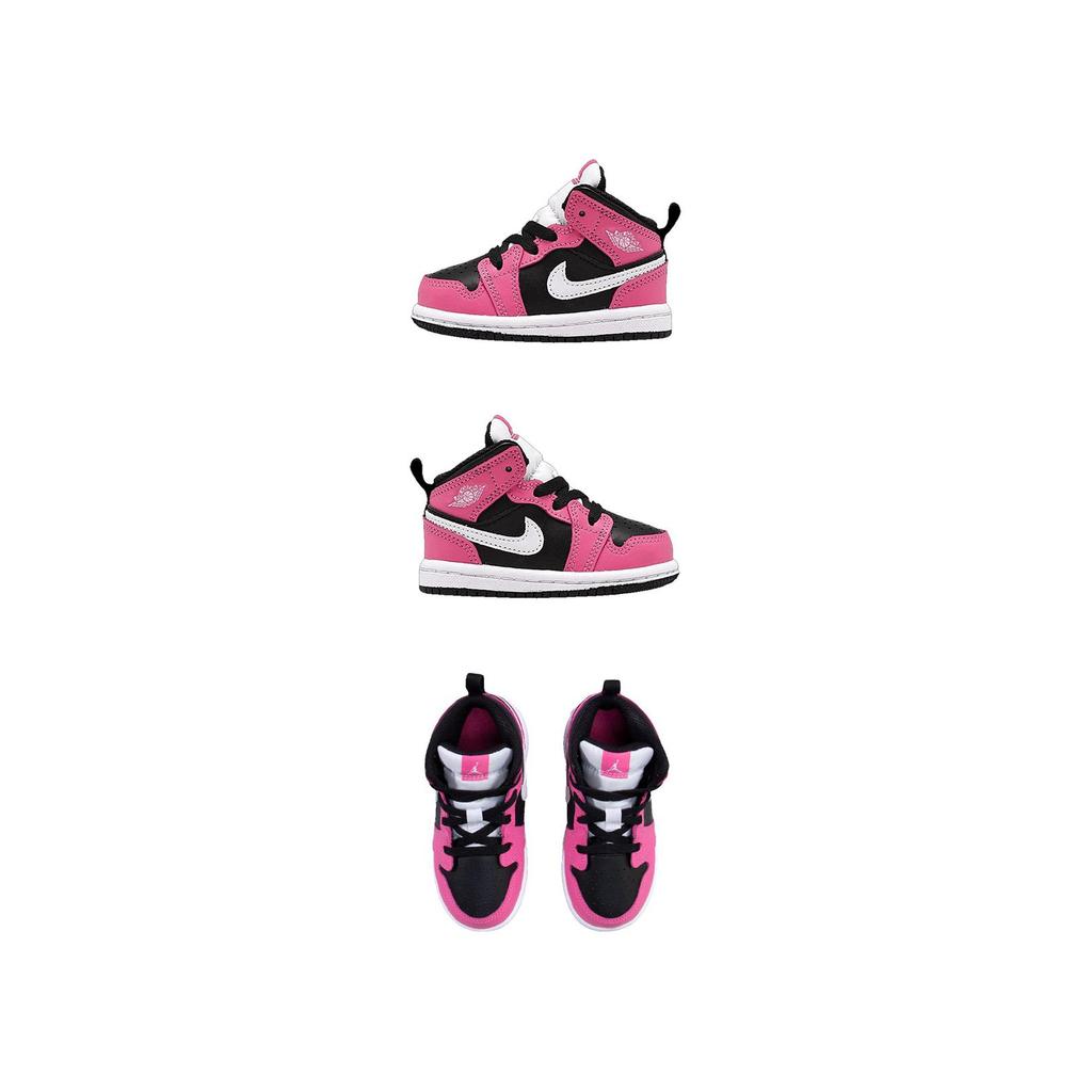 Jordan Air Jordan 1 Mid Synthetic Leather Mid top Basketball Shoes Pink Black Infant And Toddler 644507-002