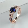 Vintage Rose Gold Color Ring Flower Style Round Cut Blue Stone Rings for Women Luxury Claw Ring Anniversary Gifts