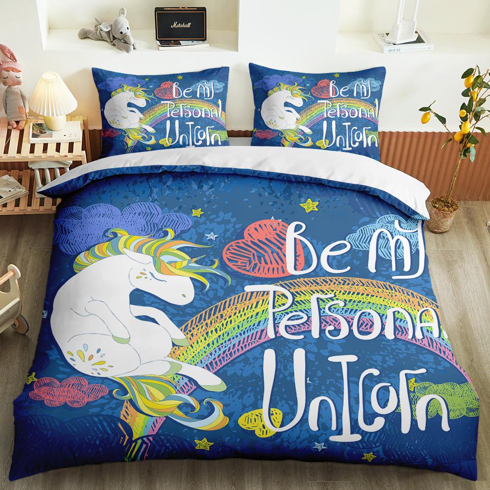 Каваи Единорог Красочный Светящийся Единорог Детский Постельный Комплект Для Девочек Розовый Делюкс Пододеяльник Постельный Комплект Кинг Квин Пододеяльник