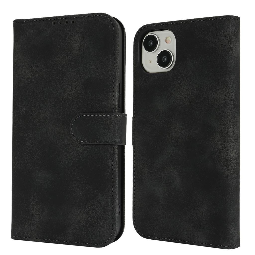 For iPhone 15 Wallet Case Double Folded Edge Skin Touch PU Leather Flip Phone Cover