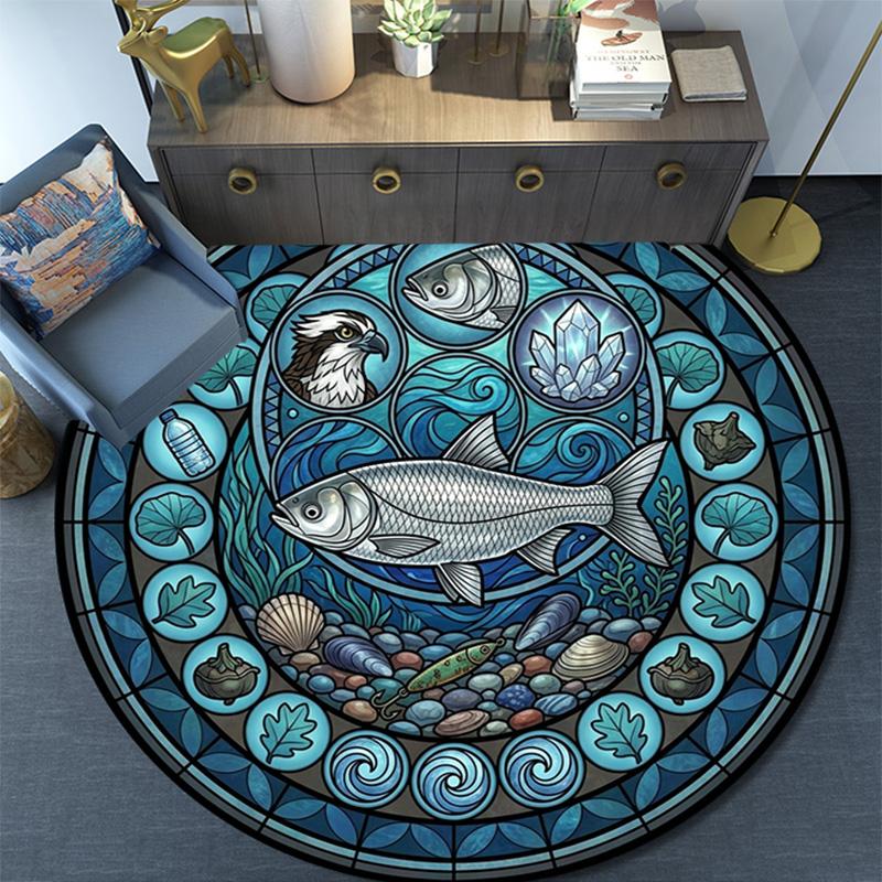 Marine Life Glass Round Area Rug Under Office Chairs Bedroom Living Room Home Decor