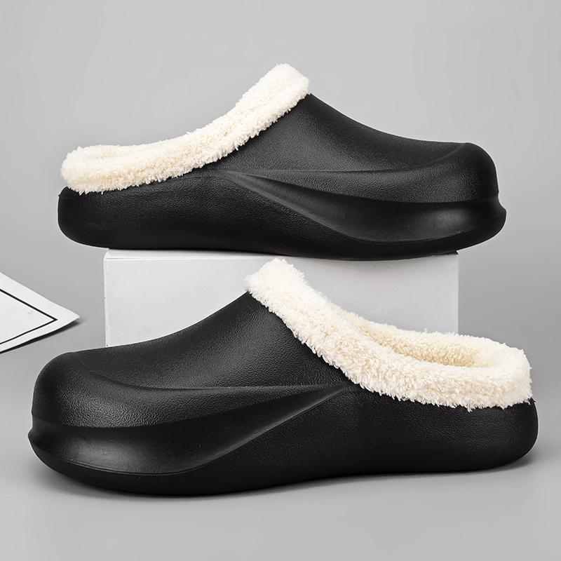 Fashion Mens Shoes New High-quality Home Warm Cotton Slippers for Men's Winter Outdoor Platform Thick Soled Couple Half Slippers 2024