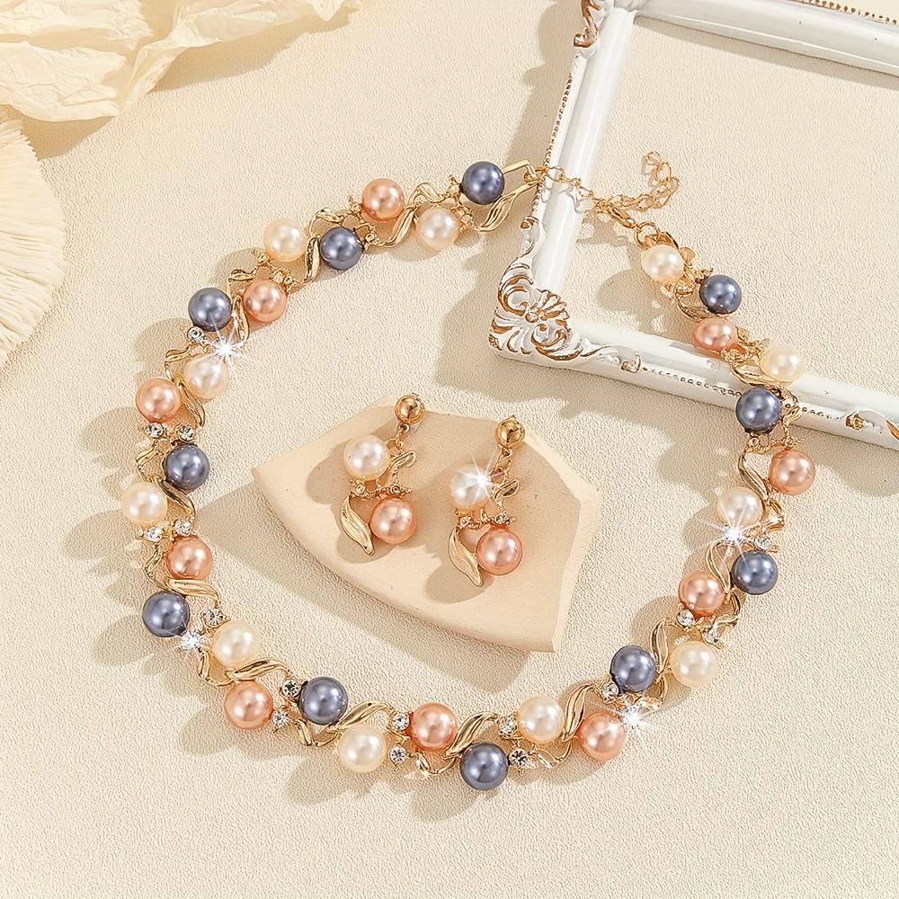 Ослепительный свадебный позолоченный комплект украшений на Пасху со сверкающими стразами из 2 предметов с искусственным жемчугом, идея подарка, праздничный и особенный аксессуар