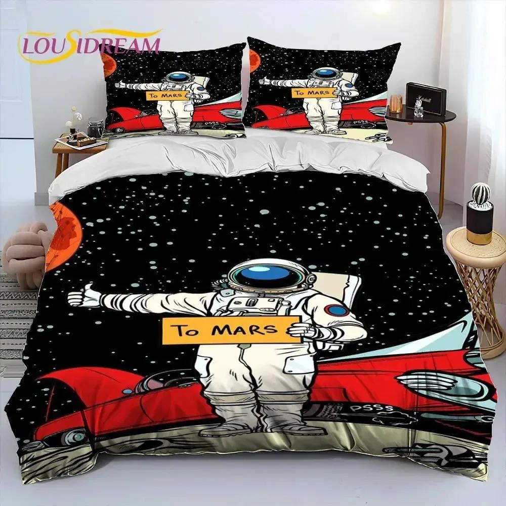Astronaut Space Cartoon Comforter Bedding Set,Duvet Cover Bed Set Quilt Cover Pillowcase,King Queen Size Bedding Set for Child