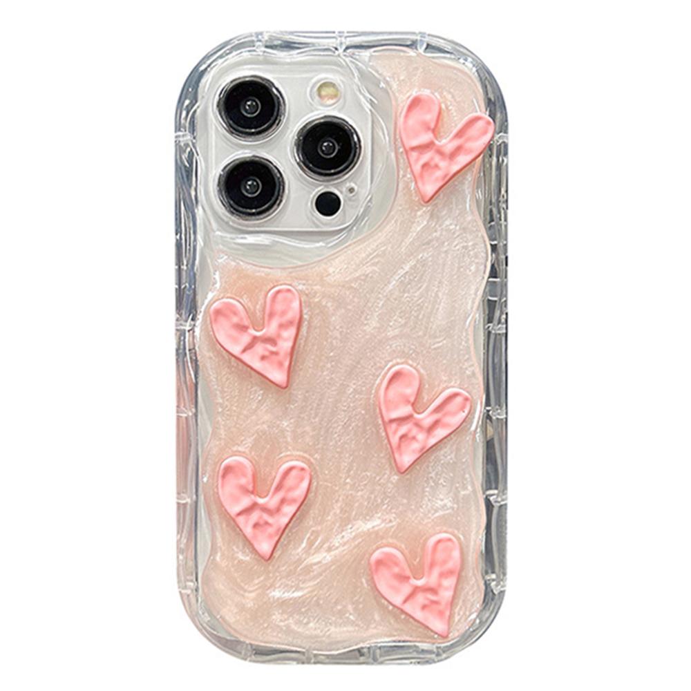 For iPhone 15 Pro Phone Cases TPU Cell Phone Back Cover with Crinkled Heart Design