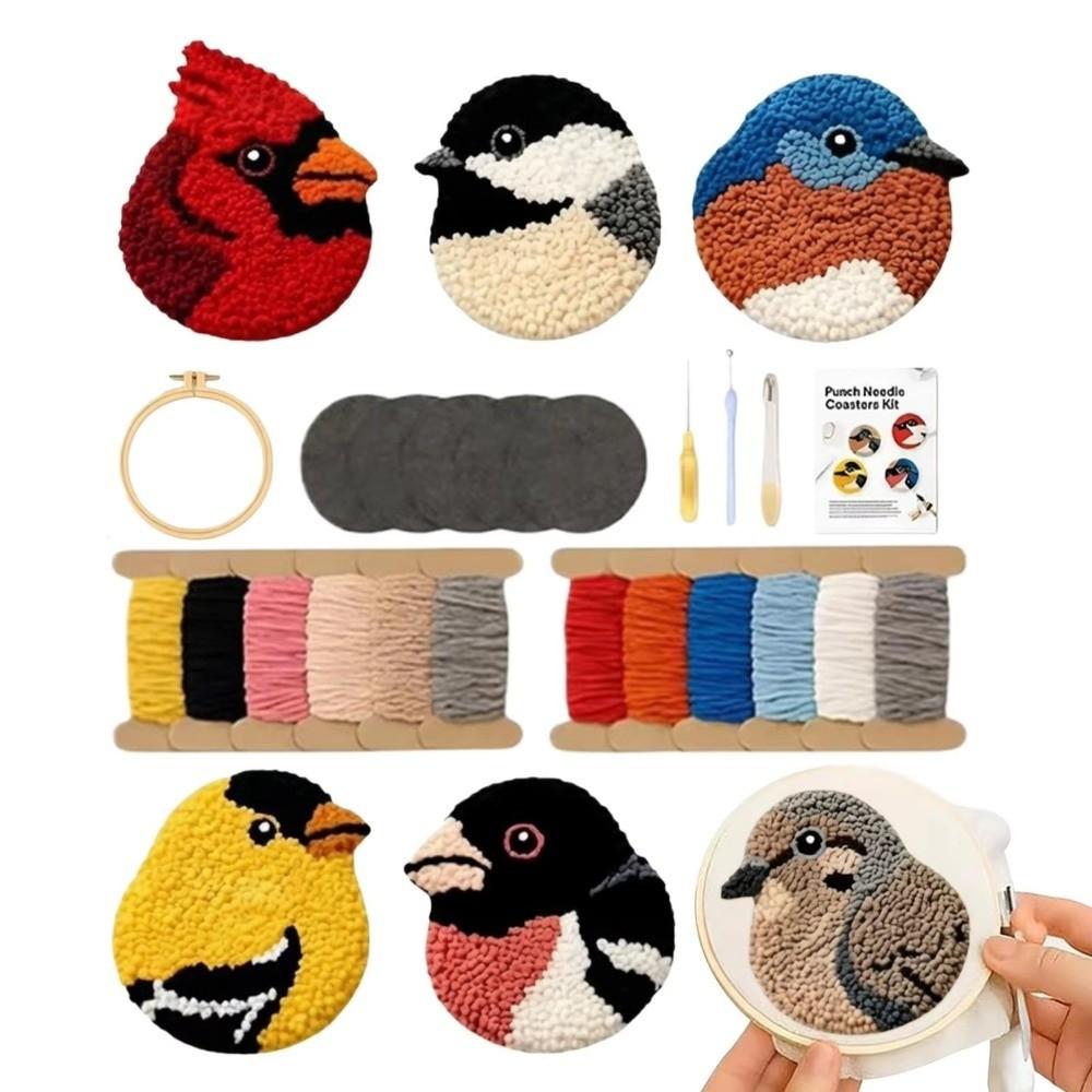 Soft Embroidery Coaster Kit Handmade Bird Coaster Kit Bird Coasters Punch Needle Kit Home Decor