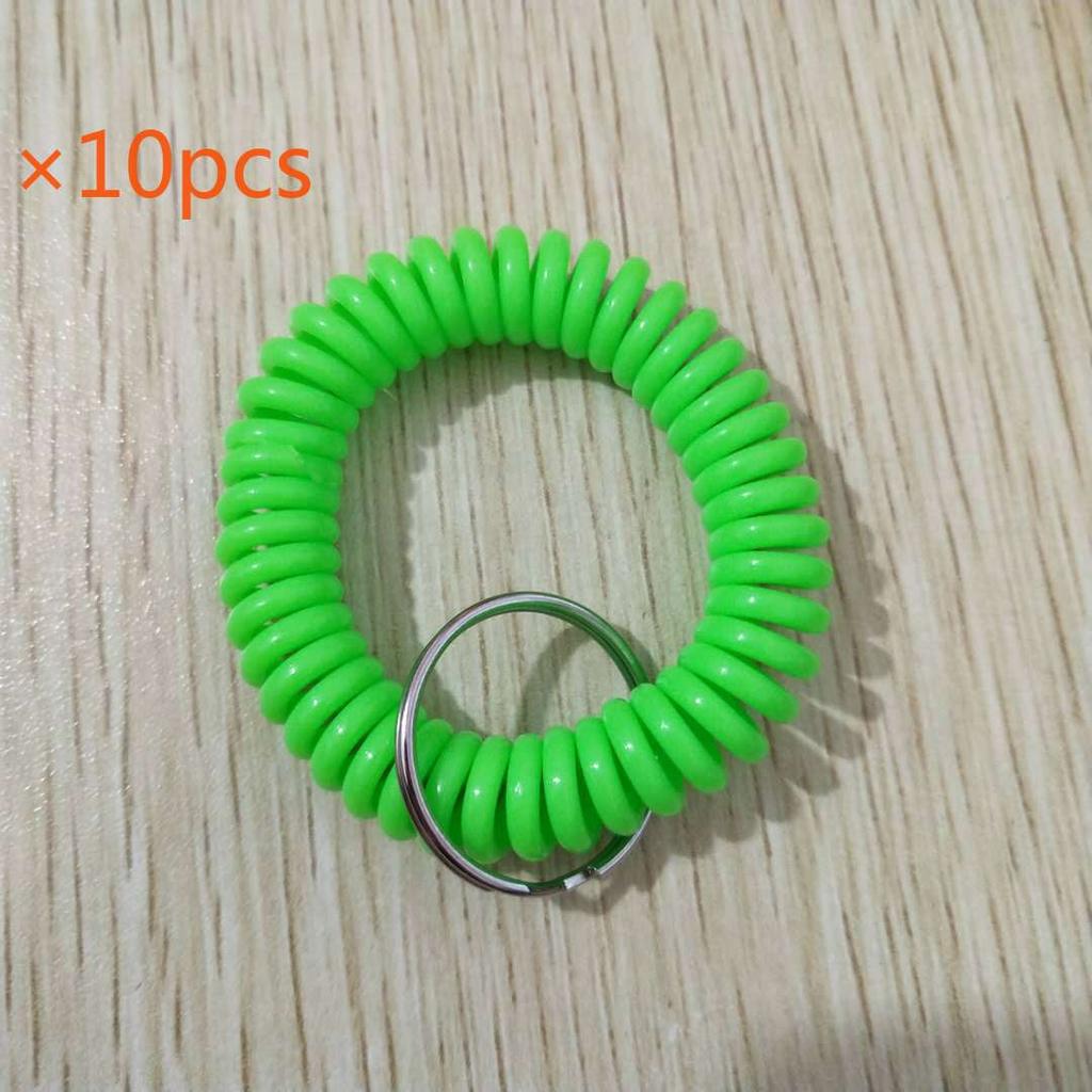 10 шт. Спиральный браслет-брелок Lucky Line 2" на запястье с кольцом для ключей из стали, Многоцветный гибкий браслет-брелок на запястье, Растягивается до 12",