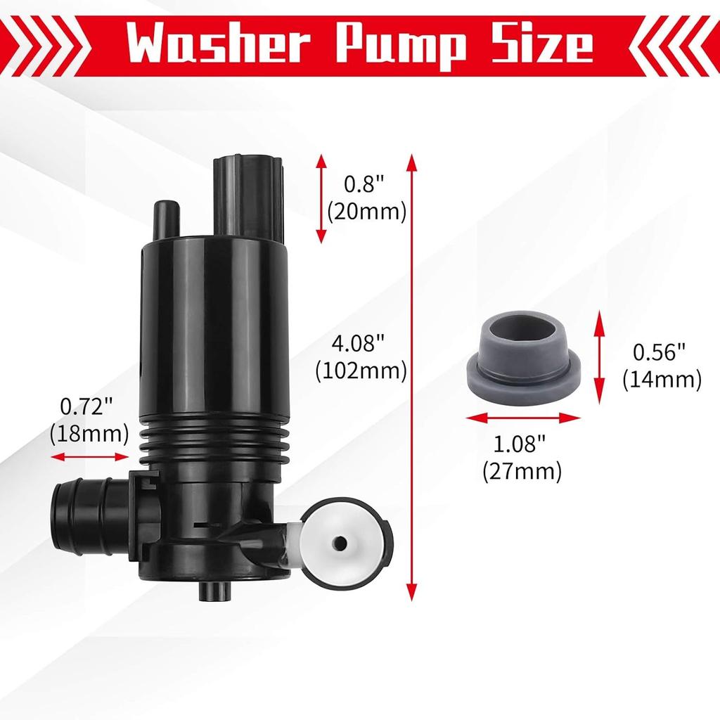 5093412AA Windshield Washer Pump with Grommet for Chrysler | Dodge | Jeep Grand Cherokee, Liberty | Land Rover Replaces OEM# 4818-232316A