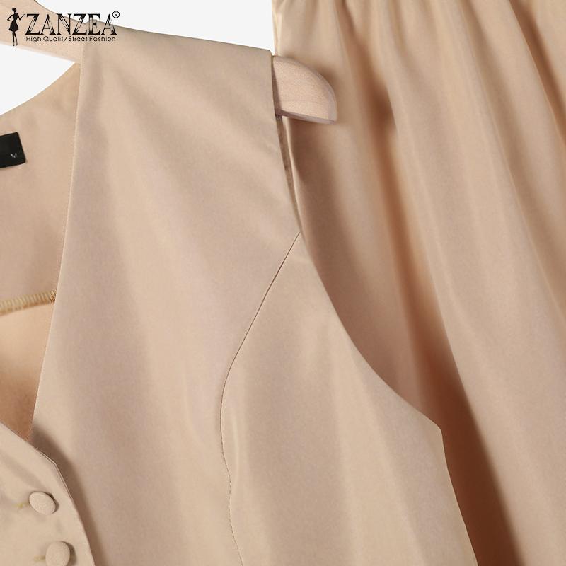 ZANZEA Женские летние комплекты из однотонных маек с V-образным вырезом и юбки А-силуэта