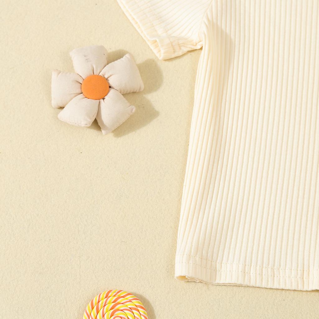 Toddler Girl Summer Outfit Solid Color Ribbed Short Sleeve Tops and Flower Print Suspender Shorts Overalls 2Pcs Clothes Set