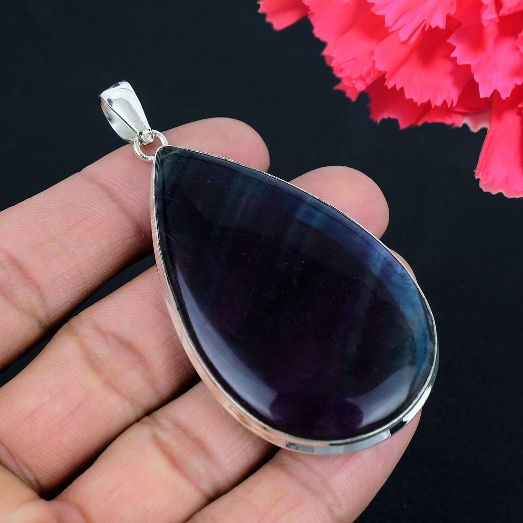 Подвеска из драгоценного камня флюорита, твердая подвеска из стерлингового серебра 925 пробы, ювелирный подарок для унисекс