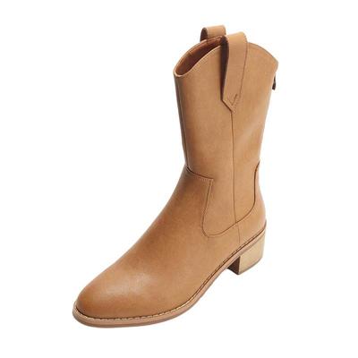 Осенне-зимняя обувь из натуральной кожи. Конные сапоги на среднем каблуке на толстом каблуке. Женские сапоги до середины икры.