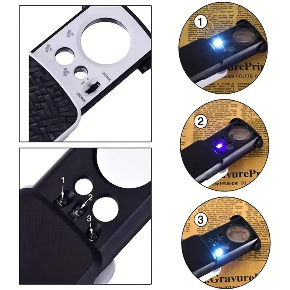 Выдвижная лупа для ювелирных изделий 30X 60X 90X светодиодная подсветка для глаз мини портативная лупа с УФ-светом для ювелирных изделий