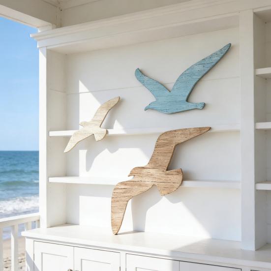 3 Pcs Wood Seagull Wall Decor Nautical Beach Coastal Theme Small Sea Birds Wall Art Lake House Ocean Wall Sculpture for Home Bathroom
