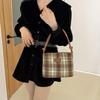 2024 Женская ретро клетчатая шерстяная сумка-ведро через плечо - Большая вместимость Осенне-зимняя сумка-тоут на плечо