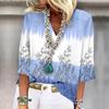 Women's Shirt Blouse  Casual Loose Shirts 3/4 Sleeve Print V Neck Tops T-shirts Tee