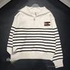 Женский поло-воротник на молнии до середины груди, корейский полосатый свободный свитер с длинным рукавом, повседневный пуловер на осень/зиму