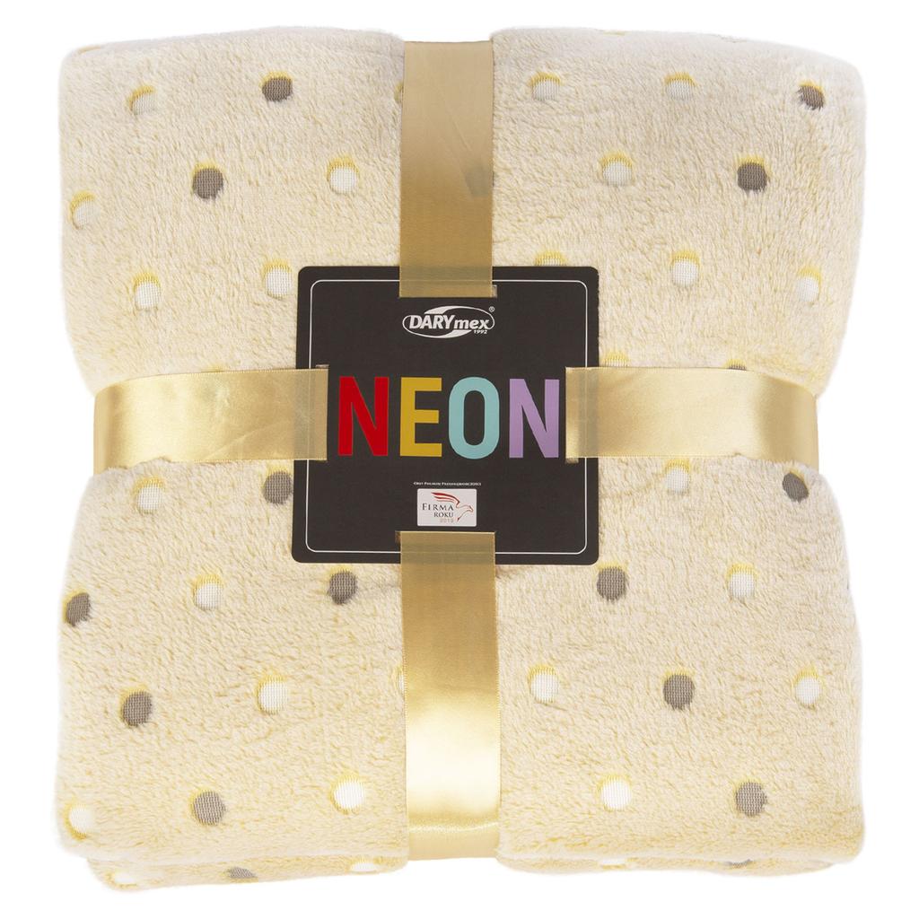 Blanket 200x220 made of soft microfiber NEON, bright yellow blanket with cream dots
