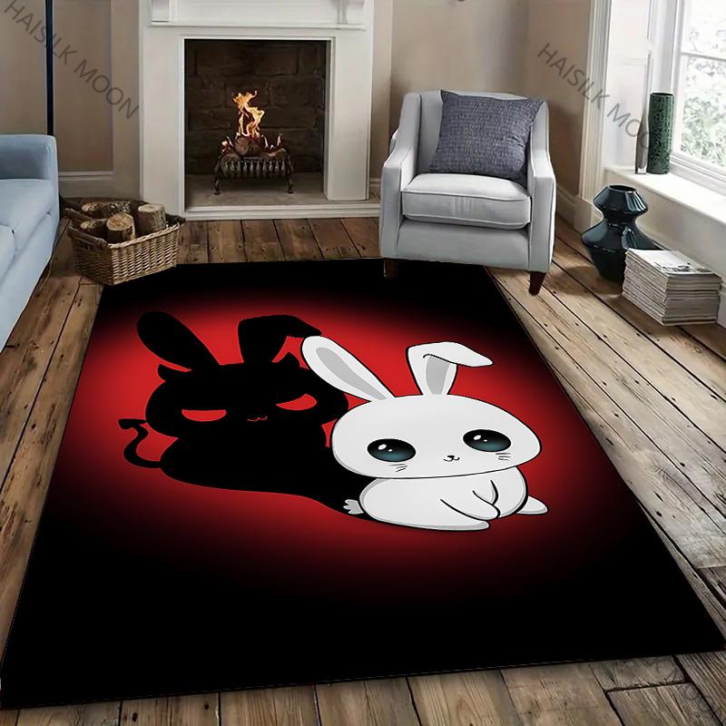 Cute Rabbit Shadow Fun Carpet for Bedroom LivingRoom Office, Children Non-slip Rug Modern Style Home Door Decor Mat Great Gift